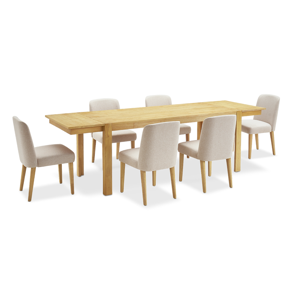 Logan Solid Wood 6-Seater Dining Set 59-91" Extendable with Set of 6 Chairs