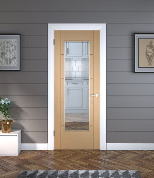 ISEO Oak Pattern 10 Clear Glazed Prefinished Internal Door