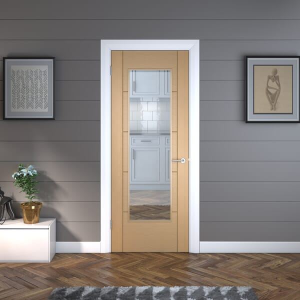 ISEO Oak Pattern 10 Clear Glazed Prefinished Internal Door