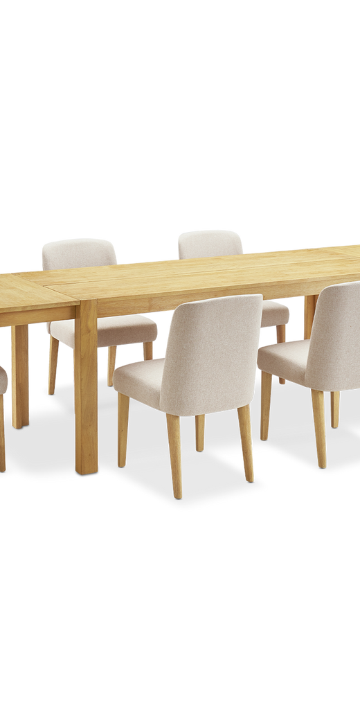 Logan Solid Wood 6-Seater Dining Set 59-91" Extendable with Set of 6 Chairs