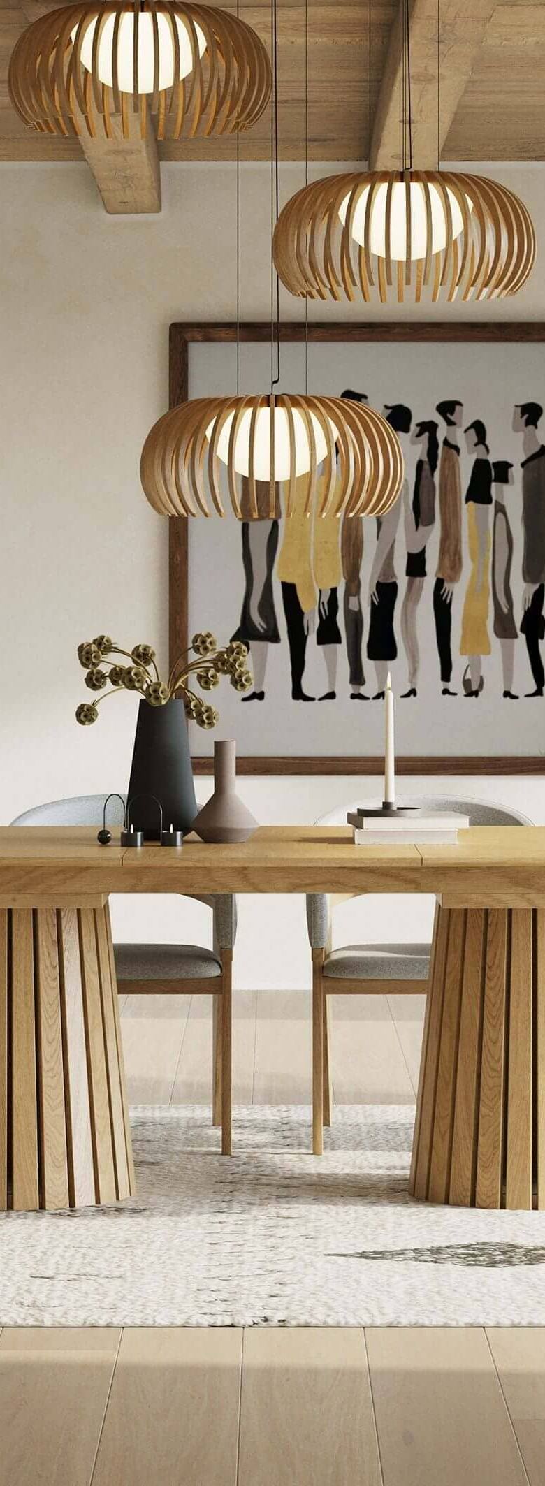 Modrest Truman Mid-Century Modern Natural Oak Extendable Dining Table + 6 Chairs Set